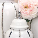 Modern silver & white striped porcelain ginger pot vase set living room