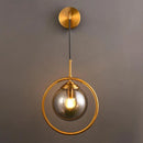 Modern smoke gray & clear glass globe sconce bedroom wall light