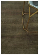Modern Solid Olive Geometrical Pattern Contemporary Handloom 5x7 wool and Art silk Area Rug