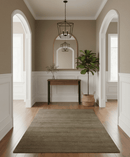 Modern Solid Olive Geometrical Pattern Contemporary Handloom 5x7 wool and Art silk Area Rug