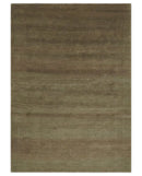 Modern Solid Olive Geometrical Pattern Contemporary Handloom 5x7 wool and Art silk Area Rug