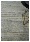 Modern Solid Self Design Abstract Handloom Ivory, Silver and Brown 8x10 Contemporary Wool Area Rug | TRD10282810S