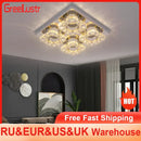 Modern square chrome crystal led ceiling light living room dimmable