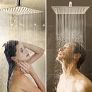 Modern square chrome rainfall shower head with arm and hose bathroom