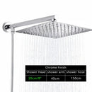 Modern square chrome rainfall shower head with arm and hose bathroom