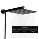 Modern square chrome rainfall shower head with arm and hose bathroom