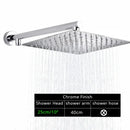 Modern square chrome rainfall shower head with arm and hose bathroom