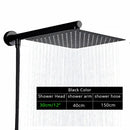 Modern square chrome rainfall shower head with arm and hose bathroom