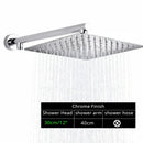 Modern square chrome rainfall shower head with arm and hose bathroom