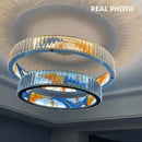 Modern stained glass circle steel led pendant chandelier living room