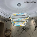 Modern stained glass circle steel led pendant chandelier living room