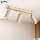 Modern stone & wood 3-head led ceiling spotlight for living room