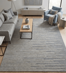 Modern Stripe Pattern Beige and Gray Hand Tufted Wool and Silk Area Rug