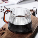 Modern striped glass coffee pot with amber handle kitchen carafe