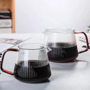 Modern striped glass coffee pot with amber handle kitchen carafe