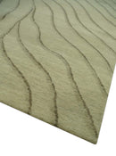 Modern Stripes Design Beige and Brown Hand loom 5.6x8 wool and art Silk Area Rug