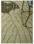 Modern Stripes Design Beige and Brown Hand loom 5.6x8 wool and art Silk Area Rug
