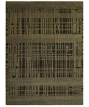 Modern Stripes Design Charcoal and Greenish Brown 6x8 Hand knotted wool area Rug