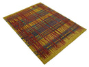 Modern Stripes Design Gold, Charcoal and Brown 5x6.6 Hand loom wool area Rug