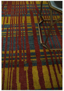 Modern Stripes Design Gold, Charcoal and Brown 5x6.6 Hand loom wool area Rug