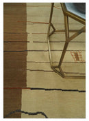 Modern stripes Design Olive and Beige Hand loom 4x6 wool and Art Silk Area Rug