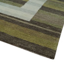 Modern Stripes Design Olive, Charcoal, Ivory and Gray Hand loom 5x7 wool Area Rug