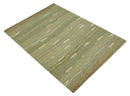 Modern stripes Design Olive, Light Green, Beige and Rust Hand loom 5x7 wool and Art Silk Area Rug