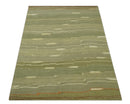 Modern stripes Design Olive, Light Green, Beige and Rust Hand loom 5x7 wool and Art Silk Area Rug