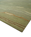 Modern stripes Design Olive, Light Green, Beige and Rust Hand loom 5x7 wool and Art Silk Area Rug