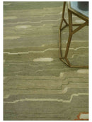 Modern stripes Design Olive, Light Green, Beige and Rust Hand loom 5x7 wool and Art Silk Area Rug