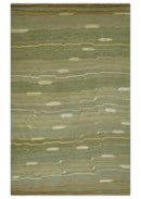 Modern stripes Design Olive, Light Green, Beige and Rust Hand loom 5x7 wool and Art Silk Area Rug