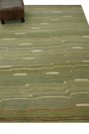 Modern stripes Design Olive, Light Green, Beige and Rust Hand loom 5x7 wool and Art Silk Area Rug