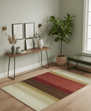 Modern Stripes Ivory, Rust, Maroon and Brown Hand loom 5.6x6.6 Wool Area Rug