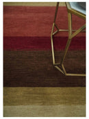Modern Stripes Ivory, Rust, Maroon and Brown Hand loom 5.6x6.6 Wool Area Rug