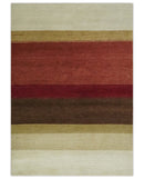 Modern Stripes Ivory, Rust, Maroon and Brown Hand loom 5.6x6.6 Wool Area Rug