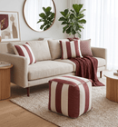Modern Stripes Pattern Rust And White Polyester Pouf