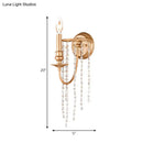 Modern style gold sconce with clear crystal beaded strand bedroom light