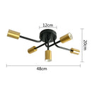 Modern symmetrical brass ceiling light with five spheres for living room