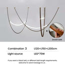 Modern tan leather and brass led tube suspension chandelier living room
