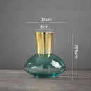 Modern teal & amber gold metal glass vase living room decor