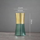Modern teal & amber gold metal glass vase living room decor