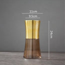 Modern teal & amber gold metal glass vase living room decor
