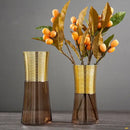 Modern teal & amber gold metal glass vase living room decor