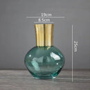Modern teal & amber gold metal glass vase living room decor