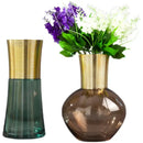 Modern teal & amber gold metal glass vase living room decor