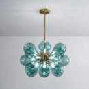 Modern teal and gold glass bubble hanging pendant light dining room