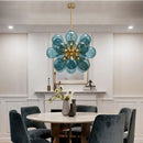 Modern teal and gold glass bubble hanging pendant light dining room