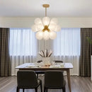 Modern teal and gold glass bubble hanging pendant light dining room