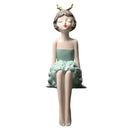 Modern teal bowknot girl figurine living room storage sculpture