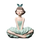 Modern teal bowknot girl figurine living room storage sculpture